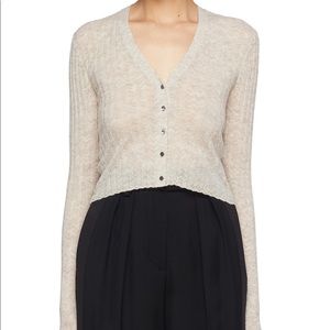 CROPPED BABY ALPACA BLEND RIB KNIT CARDIGAN